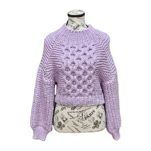 SNIDEL Sweater Womens M Purple Wool Balloon Chunky Cable Knit Cropped Coquette